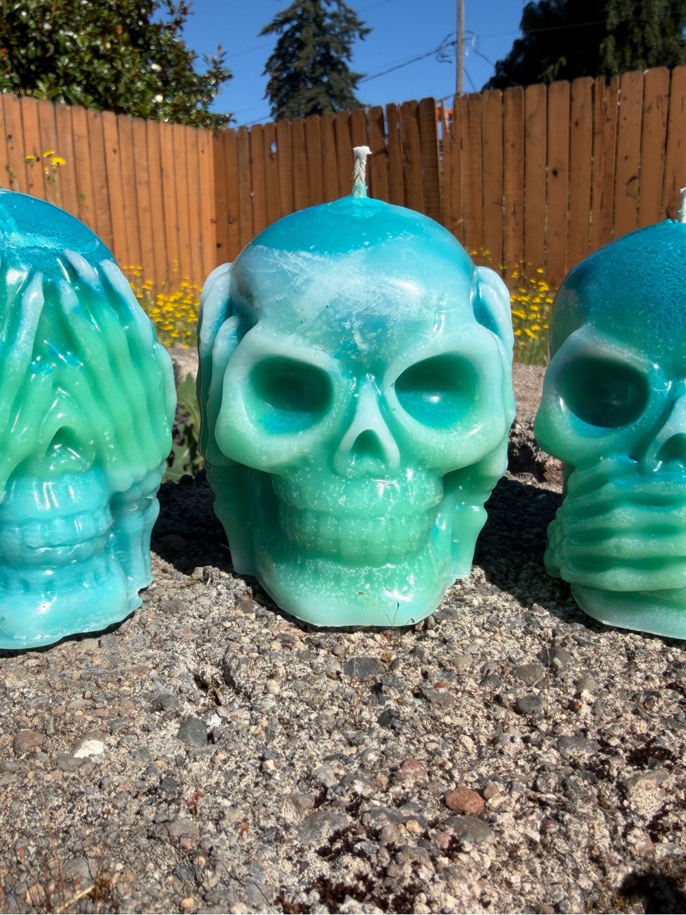 Handmade Teal Skull Candle by Heavenly Delights